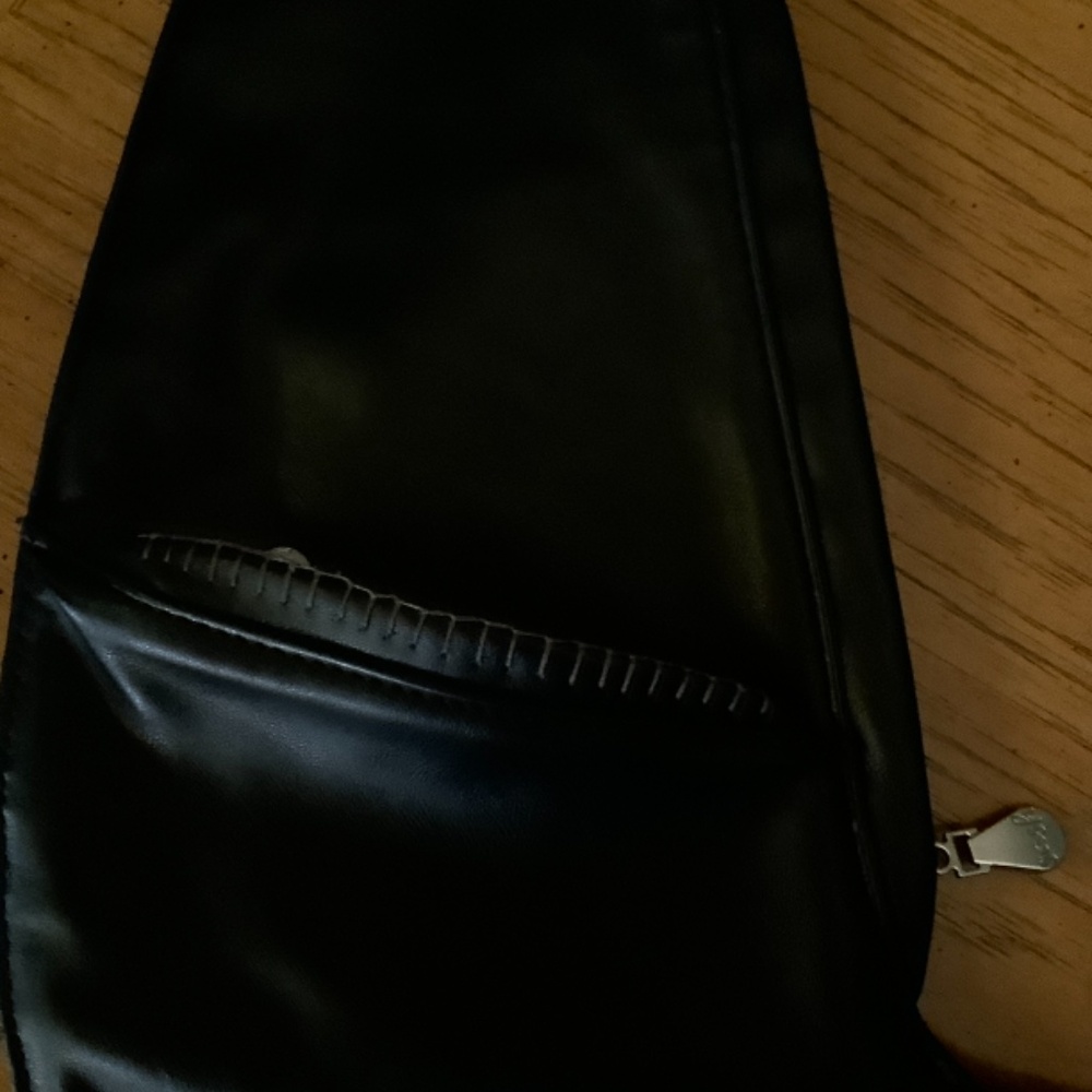 Sash Crossbody Travel Purse. Black Vegan Leather with Embroidery - Picture 7 of 8